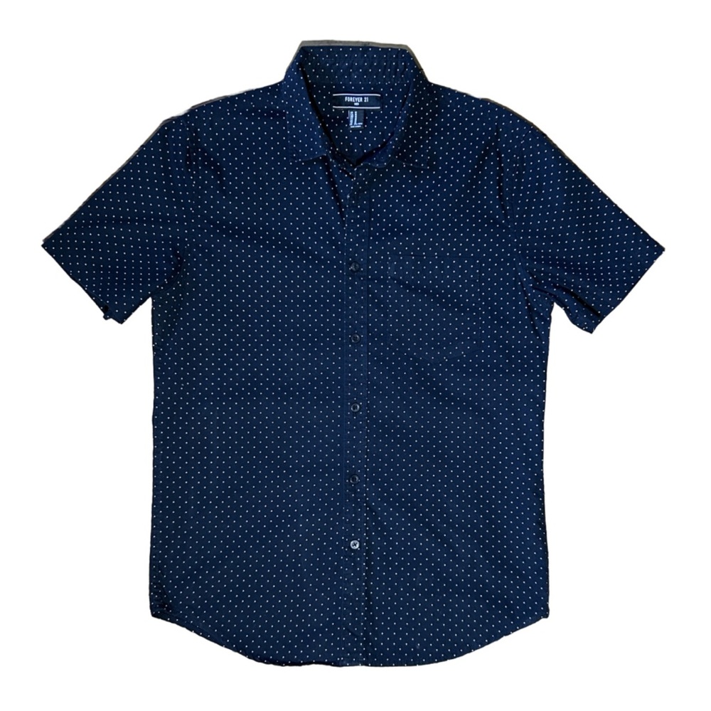 Forever 21 MEN Men’s Casual Black Polka Dot Short Sleeve Button Up Shirt Size M